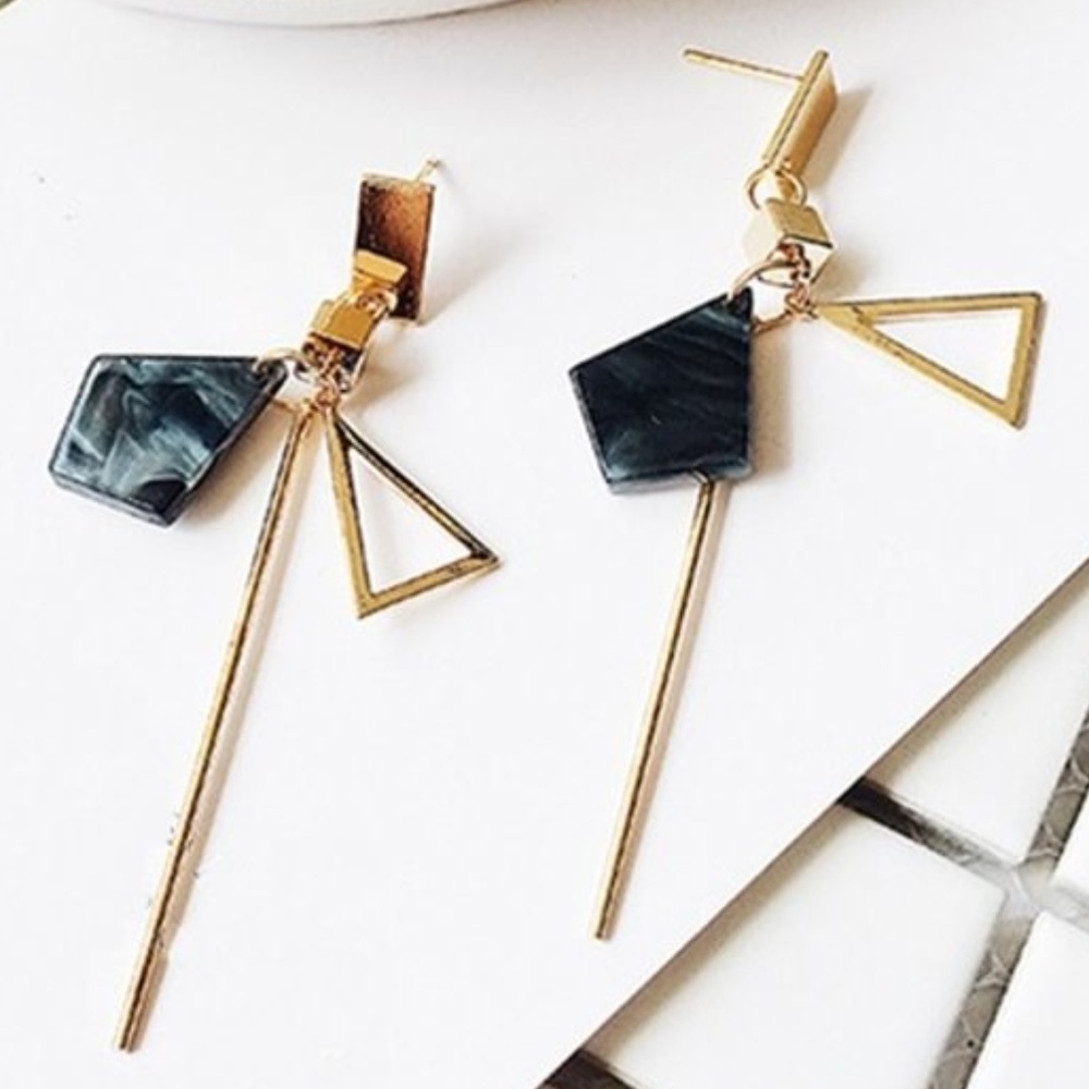 Stacked Geometric Dangle Earrings - Picture 1 of 5